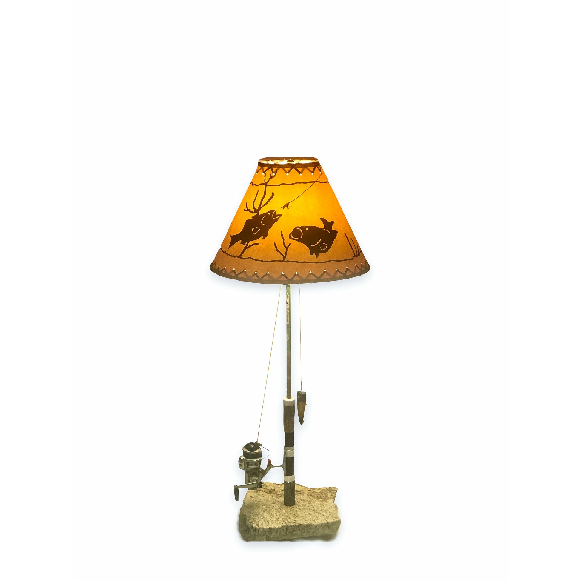 antique fishing reel lamp 33” Tall Vintage Fishing Rod Nightstand Lamp