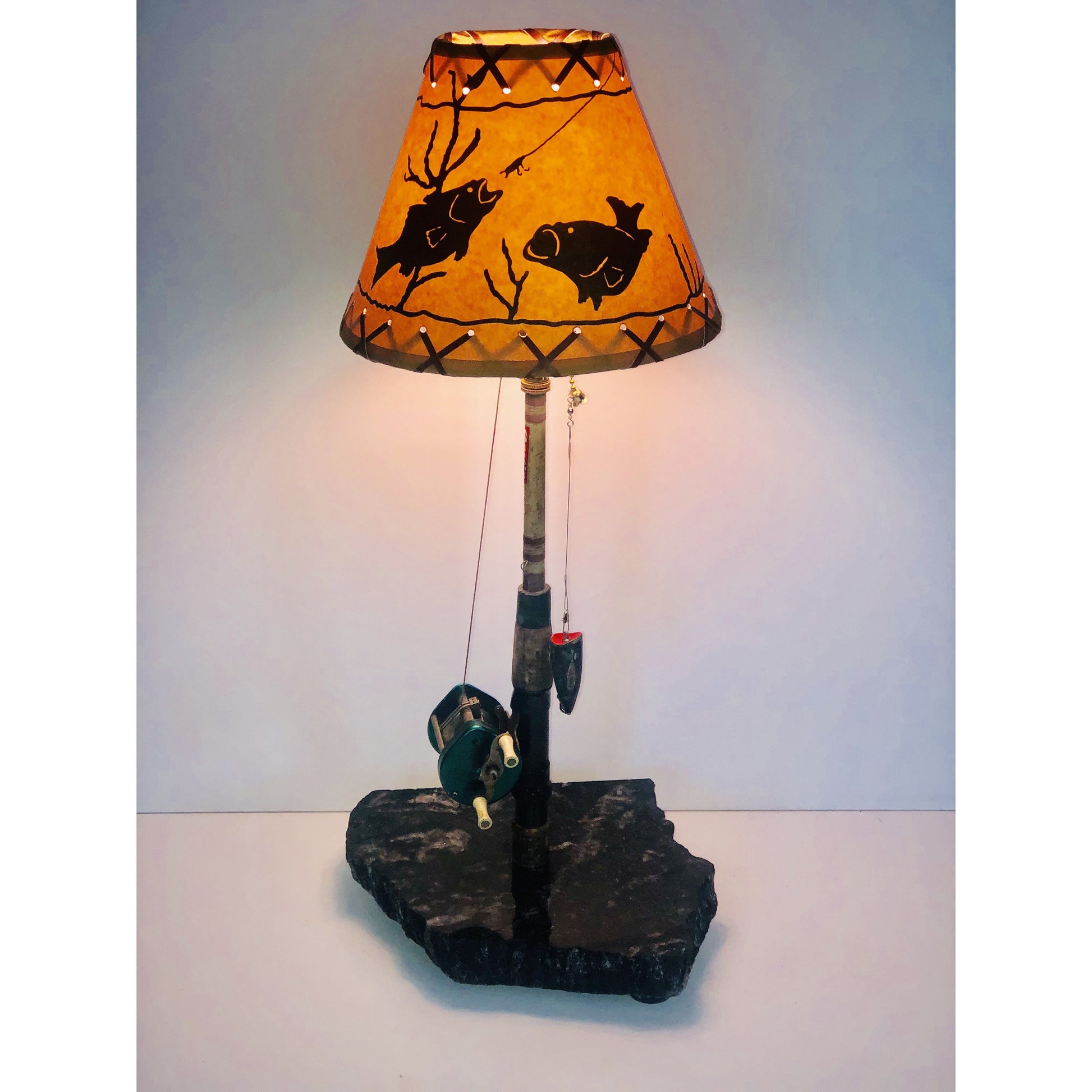 24” Tall Night Stand Lamp Made Up of A Vintage Fishing Rod – Reel Lamps